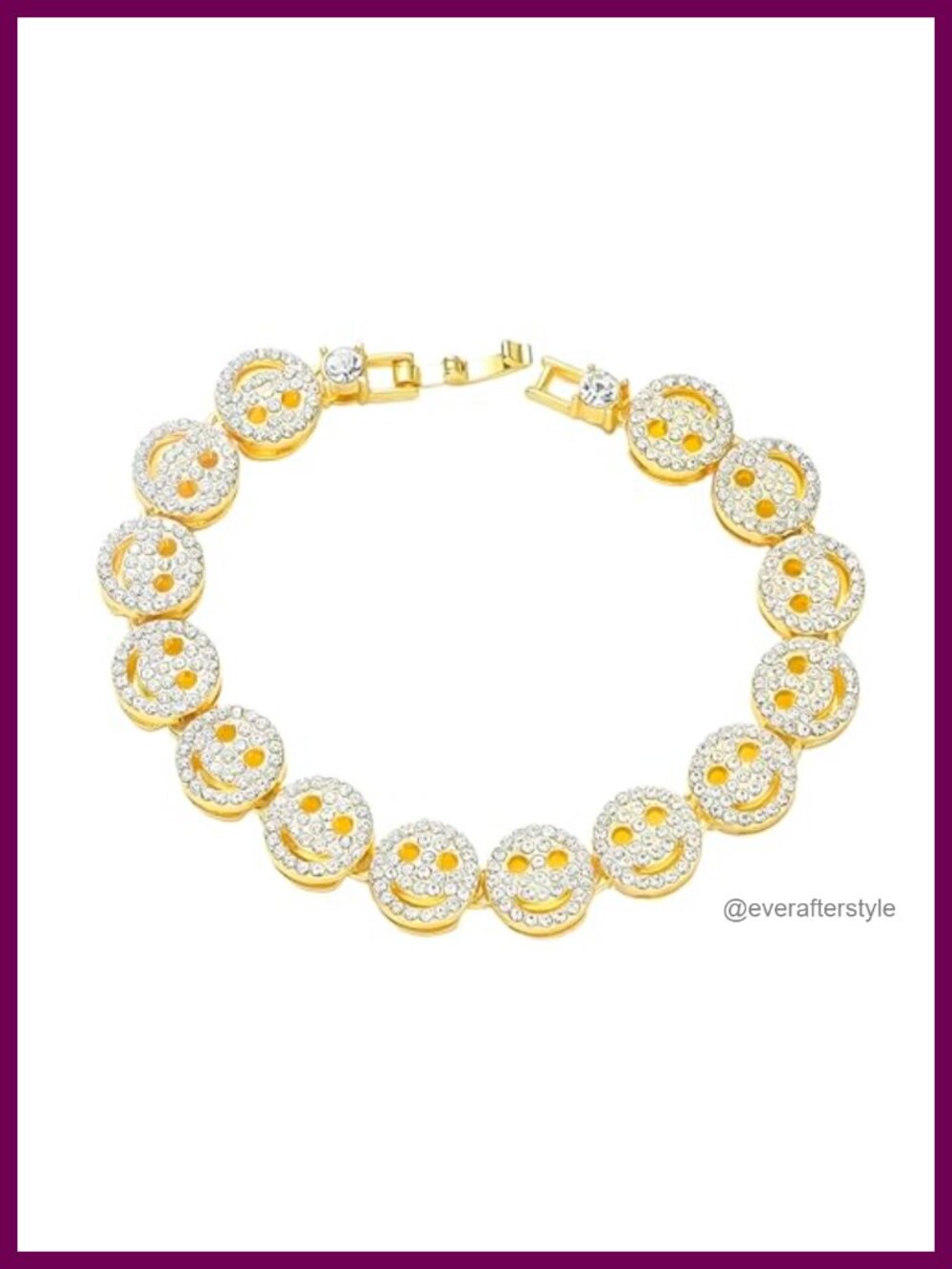 925 Sterling Silver Smiley Face Bracelet Necklace Set 14K Gold Zircon Preppy